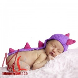 Newborn Crochet Costume Hat (Dino Purple, Pink Spike)