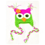 Owl Crochet Costume Hat (Pink/Green)