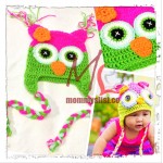 Owl Crochet Costume Hat (Pink/Green)