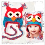 Owl Crochet Costume Hat (Red/Blue)
