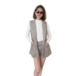 SHEIN Raffinéa Plaid Lapel Waistcoat With Shorts